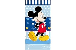 Jerry Fabrics Disney Mickey Mouse - Toalla de playa infantil (70 x 140 cm, 100% algodón), color azul y blanco