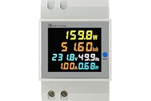 KETOTEK Medidor Energia Electrica Digital 40-300V 100A, Contador Electrico Monofásico, Contador de Corriente Alterna, Medidor KWh, Potencia, Amperímetro, Voltímetro Carril Din con CT