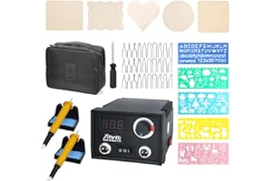 Afantti Brandmalerei Stift Lötkolben Set Pyrografie Maschine Brandmalstation Brenngerät Brennstab Profi Holzverbrennungs Kit | Doppel Stift | Einstellbare Temperatur | 30 Spitzen | Holz Gravur