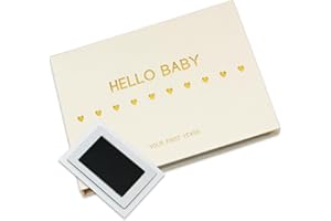 LOVE ON Baby Memory Book with Free Inkless Hand & Footprint Kit - First 5 Years Baby Journal with Elegant Linen Cover & Embossed Gold Foil - Inclusive of All Family Types (Hearts)