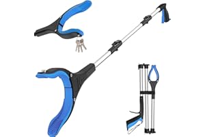 WHOAREACH 36"（91 CM） Foldable Litter Pickers,Extra Long Grabber Reacher Stick Tool, Lightweight Rubbish Pick Up,Picker Upper Grabber Strong Magnetic Grip, 360° Rotating 4" Wide Claw, Anti-Slip Jaw (BlueSilver)