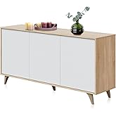 duehome | Sideboard 3 Doors, Auxiliary Wardrobe for Living Room, Lira Model, Artik White Finish and Canadian Oak, Dimensions: