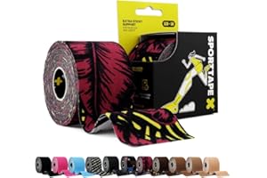 SPORTTAPE Taśma kinezjologiczna Wild – 5 cm × 5 m – elastyczna i wodoodporna fizjoterapia sportowa, przyjazna dla skóry bawełna/spandex, silna przyczepność, samoprzylepna, nie zawiera lateksu, do