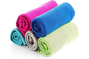 MU MIANHUA Cooling Towel, 5Pcs Gym Ice Towels for Men Women, Ice Cool Sweat Towel with Cool Touch, Soft Breathable Instant Cooling Relief Scarf, Ice Towel for Sports, Workout, Yoga, Golf, Camping, Running