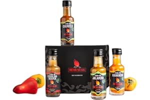 ALHAMBRAGOLD Salsas Picantes en Bote Pack Degustacion Doctor Salsas - Salsas Picantes Jalapeño, Chipotle, Habanero y Carolina Reaper - Estuche Pack Regalo Salsas Picantes Extremas (4 x 150 Ml)