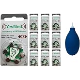 YesMed Extra Power 312 Number Hearing Aid Battery (10 Pack x 6 Pieces = 60 Pieces Battery) + GIFT Hearing Aid Hand Pump-Puar
