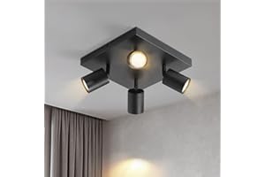 Lichtmaler Lampa Sufitowa Nowoczesna Czarnym - Sufitowy Reflektor LED Obrotowy GU10 Scienna Spot 4 Płomień do Kuchni Sypialni Salonu, bez Zarówek