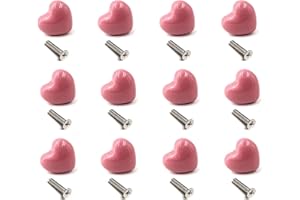 GZFTMKOBNS 12Pcs Ceramic Drawer Knobs Heart Shape Handle Pull for Kitchen Knobs Kids Room Cabinets Closets Toy Organizer Box Bookcase (Pink)