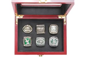haobook PHI Eagles 6th Super Bowl Championship Ring Replica Set with Wooden Box for Men, Women, Friends, Football Fans Best Souvenir