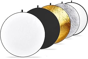 NEEWER 110cm Riflettore di Luce Diffusore di Luce 5 in 1 Multi Disco Pieghevole con Borsa - Traslucido, Argento, Oro, Bianco e Nero per Fotografia da Studio Illuminazione e Illuminazione per Esterni