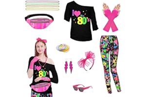 Taechalingo Vestiti Anni 80 Donna,Anni 80 Donna Accessori Neon,Set da Donna Anni '80,Costume Anni 80 Donna Accessori Neon Anni,Accessori Costume Anni 80,Completo Anni '80 Completo da Donna
