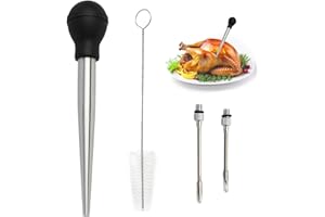 SopwMap Bratenspritze aus Edelstahl für Marinaden, inklusive 2 Nadeln, Reinigungsbürste, Bratensaftspritze, für BBQ und Küche, Fleischinjektor für saftiges und aromatisches Fleisch