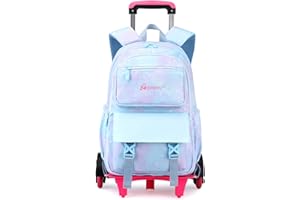 Tanou Mochila con Ruedas Niña, Ligero Mochilas Escolares Infantil con Ruedas, 2023 Mochila con Carro para Escolar Viajes, 16 Pulgadas, Estrella Azul