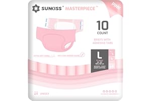 ‎SUNKISS SUNKISS Masterpiece Windeln für Erwachsene mit ultimativer Saugfähigkeit, Einweg Inkontinenz Slips für Männer und Frauen, mit Tabs, Auslaufschutz bei Blasenschwäche, Rosa, Größe L, 10 Stück