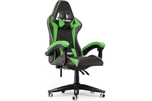 bigzzia Sedia Gaming,Sedia da Ufficio Ergonomica,Pelle di PU Poltrona per Gamer con Cuscino Lombare e Poggiatesta，Gamer Poltrona Altezza Regolabile per L'ufficio di Casa (verde)