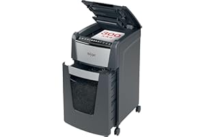 Rexel 2020300XEU - Destructora Automática Optimum AutoFeed 300X, Corte en Partículas P-4, Hasta 300 Hojas, Papelera 60L, Destruye Tarjetas de Crédito, Grapas y Clips, Negro