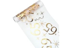 MORLUKS Tischläufer 65 Geburtstag, Tischdeko Geburtstag 28 cm x 10 m, Tischläufer Gold Rolle, Deko 65. Geburtstag Frau Mann, Tischdecke Tischband für Geburtstag Jahrestag Feier Party