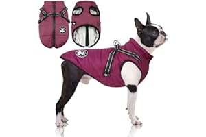LUOWAN Cappotti per cani impermeabili con imbracatura Vestiti per cani caldi e confortevoli Lavabili in lavatrice Design a strisce riflettenti Resistente anello a D da mettere e togliere comodamente