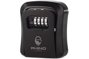 Rhino Lock Secure Key Combination Safe - Outdoor Heavy Duty Wall Mounted Security Key Safe - Large Internal Storage for House or Office Keys with Strong 4 Digit Lock #UKBrand (Medium, Black)