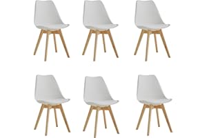 DEYARNA HOME Set di 6 Sedie da Pranzo Moderne, Sedie da Cucina Imbottite, Sedia da Pranzo Scandinava con Cuscino in Pelle Sintetica e Gambe in Pino Massiccio (Bianco)