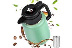 Dreamhigh® Thermoskanne 1,8L mit Teesieb, Isolierkanne mit Temperaturanzeige, gut abgedichtet Kaffeekanne (kein Leck, kein Tropfen), für Kaffee, Tee und Milch
