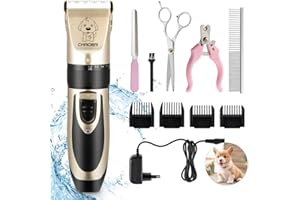 HALOVIE Tondeuse Chien Chat Faible Bruit et Faible Vibration Professionnelle Rechargeable Animaux Tondeuse de Toilettage Tondeuse électriques avec Ciseaux et Peigne Acier et Multi Accessoires