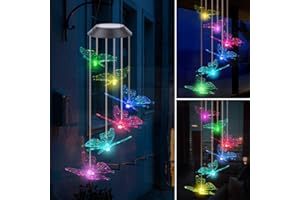 FOHIL Carillon Éoliens Solaires, Carillon de Vent Papillon Changement de Couleur LED Solaire Étanche Intérieure Extérieure Décoration pour Jardin, Fête, Patio, Pelouse, Cour, Porch, Véranda, Terrasse