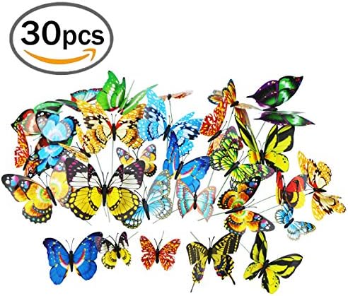 Garden Butterflies on Sticks 3 Sizes 2.8" 3.9" 4.7" Butterfly Stakes Party Supplies Decorations for Yard Planter Flower Pot 30 Pack By Cefan