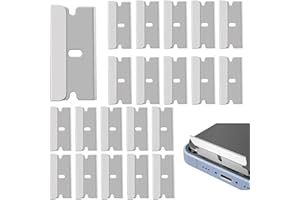 FRYPAY 30 Pièces Grattoir Plaque Vitrocéramique,Grattoir Vitre,Grattoir Vitrocéramique,Racloir,Racloir Vitrocéramique,Métal Lames Rechange Pour Grattoir,Avec étui en Cuir,40 * 20 mm