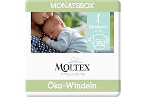 Moltex Pure & Nature Öko Windeln Größe 1 Newborn (2-5 kg) Monatsbox - 132 Bio Windeln