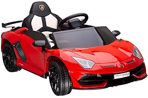 Sportwagen Lambo Aventador SVJ Elektroauto für Kinder mit Fernbedienung, 3-4 Jahre bis 30 kg, Premium Soundsystem mit Motorsound, Hupe, USB – Lizenziertes Kinderauto rot 3-5 km/h