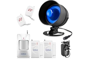 KERUI Wireless Security Burglar Door Alarm System Kit for Garage Shed House Hotel Shop Apartment, Weatherproof Siren Horn with Remote Control Door Contact Sensor,Motion Sensor,Loud Up to 115dB