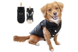 Eastlion Cappotto Giacca Invernale per Cani Taglia Piccola,Calda Cane Gatto Giubbotto Cuccioli Vestiti Piumino Felpa con Imbracatura,Nero,M