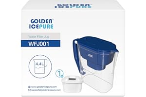 GOLDEN ICEPURE Carafe filtrante avec 1 filtre à eau, compatible avec les cartouches filtrantes Brita Maxtra, Maxtra+, grande capacité de 4,4 l, cartouche – Filtre réduit le calcaire et le chlore