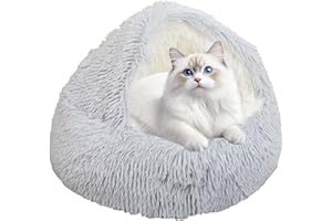 CutitiUU 40x40x14CM Calming Cat Bed Small Dog Bed,Cat Puppy Bed Crystal Velvet Warm Round Semi-Enclosed Shell-Shaped Rabbit Pad Pet House Dog Pad,Small Puppy Cave Pat with Anti-Slip,under 5kg (Grey)