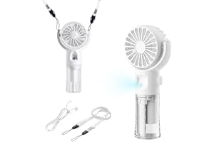 HIFOT Mini Ventilatore Portatile USB Ricaricabile Silenzioso Ventilatore con Nebulizzatore Acqua a Batteria Piccolo Ventilatore da Tavolo Collo per Campeggio Ufficio Viaggi Scrivania 4 Velocità Bianco