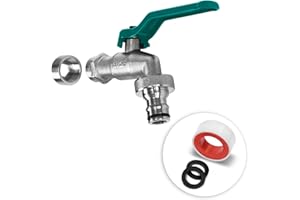 YourCasa Wasserhahn Garten 1/2 Zoll & 3/4 Zoll aus Messing inkl. Schlauchanschlss & Dichtband - Kugelhahn Aussen Frostsicher - Auslaufhahn Regentonne Außenwasserhahn Auslaufventil (Einfach Grün)