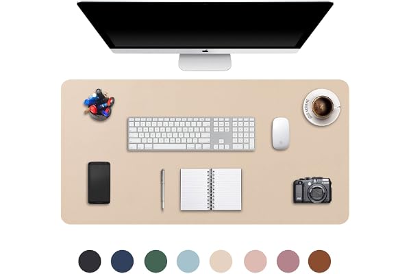 DOBAOJIA Tapis de Souris Grand Prolongé Mouse Pad Mat XXL sous Main Bureau en Cuir Tapis de Portable Pad Écriture pour Bureau/Domicile/Gaming, PU Étanche + Suède Antidérapant 90 x 43 cm (Beige)