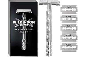 Wilkinson Sword Double Edge Razor For Men, Barber's Style Wet Shavers for a Close and Comfortable Shave, 1 Double-Sided Razor Handle plus 5 Blades Refills Pack