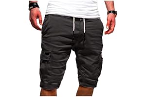 EMATOP Kurze Hosen Herren Sommer Baumwolle Cargo Shorts Chino Laufshorts Einfarbig Locker Cargohose mit 6 Taschen Sommerhose Regulär Fit Sporthose Elastischer Bund Freizeithose für Männer