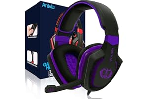 Anivia AH28 Gaming Headset Noise Isolating Over Ear Headphones with Mic, Volume Control, Bass Surround, Soft Memory Earmuffs for Xbox One PS4 PC Laptop Mac Phones Nintendo Switch Games-Black Purple