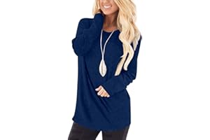 WNEEDU Donna Magliette Maniche Lunghe Casual Tunica T-Shirt Felpa Girocollo Tops