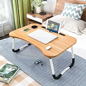 NIHARA Smart Multipurpose Foldable Laptop Table with Cup Holder, Study Table, Bed Table, Breakfast Table, Foldable and Portable (Wood)