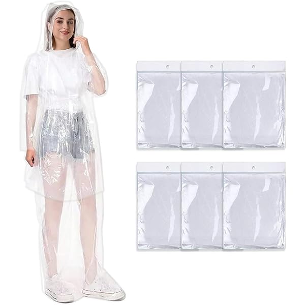 Ponchos Imperméables Capuche Festivals Randonnée Okydoky Lot De 4 Ponchos De Pluie Jetables Transparents - Imperméables Avec Capuche - Pour Festivals, Randonnée Poncho Pluie Jetable