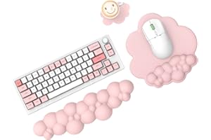 MAMBASNAKE Cloud Tapis de souris et repose-poignet pour clavier avec sous-verre, confortable coussin de poignet en mousse à mémoire de forme avec base antidérapante, ergonomique - Rose