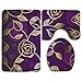 Produktbild sexy world Gold-Purple Rose 3 Piece Set Soft Flannel Bathroom Rug U Contour Mat Lid Toilet Cover Non-Slip