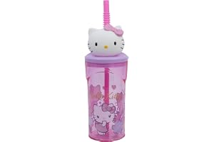 STOR Barnmugg med Sugrör och Lock Hello Kitty, 3D-Figur, 360 ml, Plast, BPA-fri, Perfekt för Pojkar och Flickor