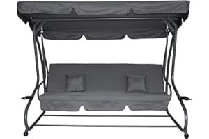 Pure Home & Garden 4 Sitzer Hollywoodschaukel Askim grau - Gartenschaukel - Schaukel zum Sitzen, Liegen und Entspannen - inklusive Bettfunktion, einfache Montage - bis 240 kg belastbar - 232 cm