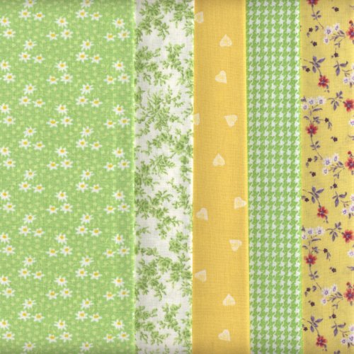 Textiles français - Juego de telas (5 piezas, 100 % algodón), color verde y amarillo