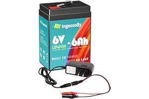 INGEOSOLLY 6V 6Ah Lithium LiFePO4 Batterie 2000+ Tiefe Zyklen Wiederaufladbare Lithium Eisen Phosphat Batterie für Notlicht, Kinderfahrt auf Auto, Spiel Feeder, Laternen und mehr (6Volt 6AH)